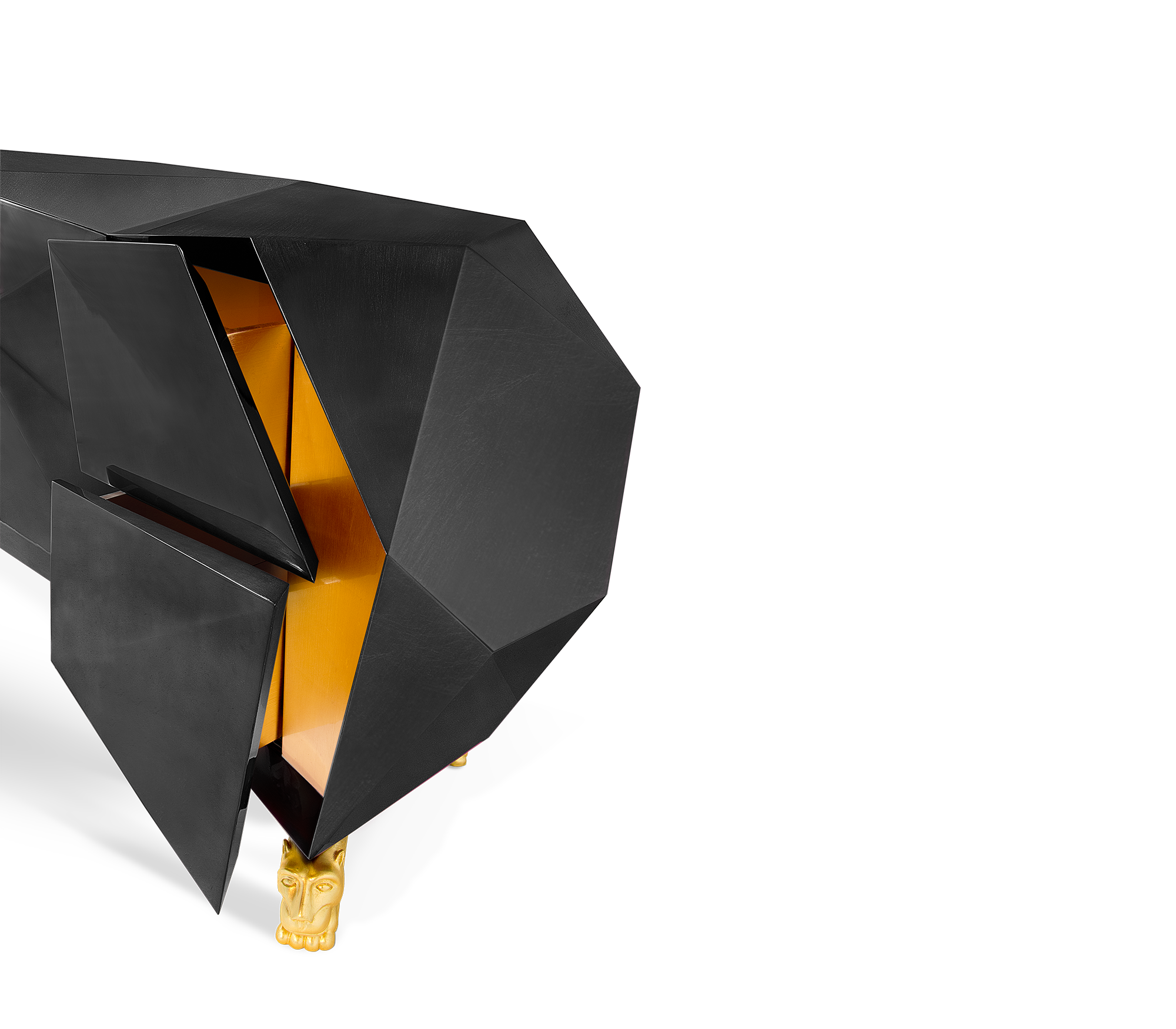 Luxury Diamond-Inspired Sideboard Cabinet with Black Gold Finish & Hidden Storage