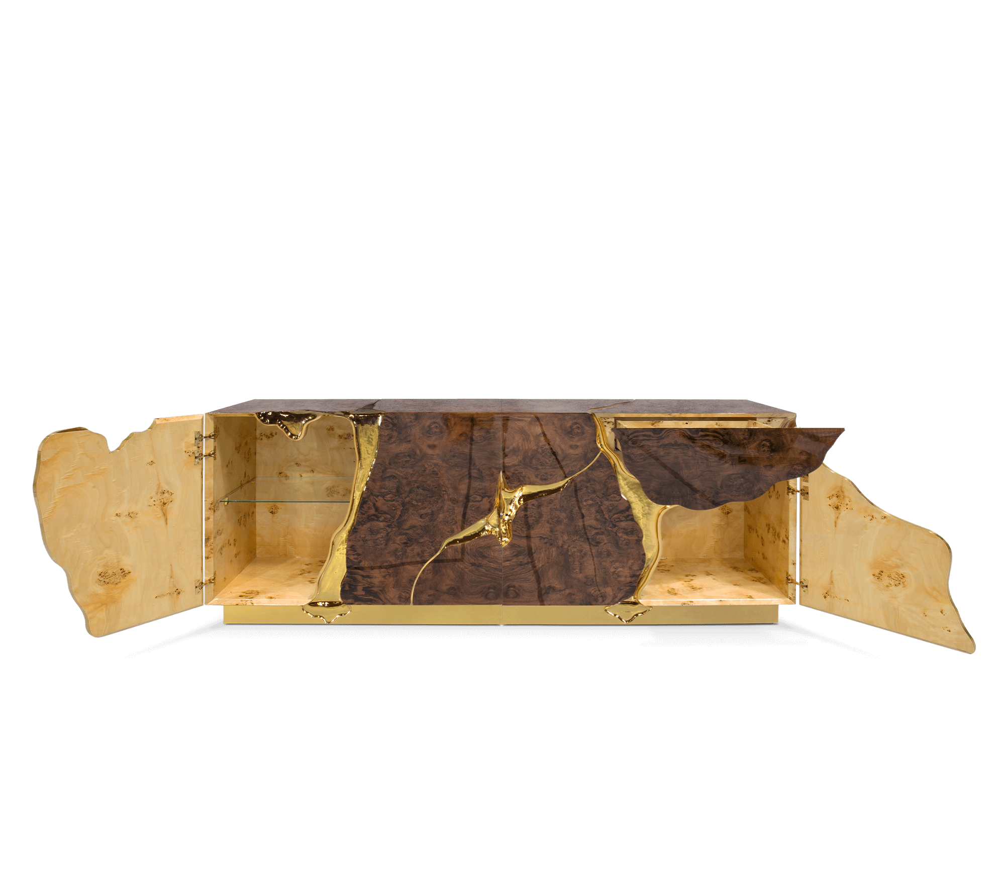 Luxury Black Gold Sideboard Cabinet with Sculptural Cracked Design