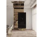 Luxury Marble Curio Cabinet with Brass Base, Glass Display Shelves & Hidden Storage