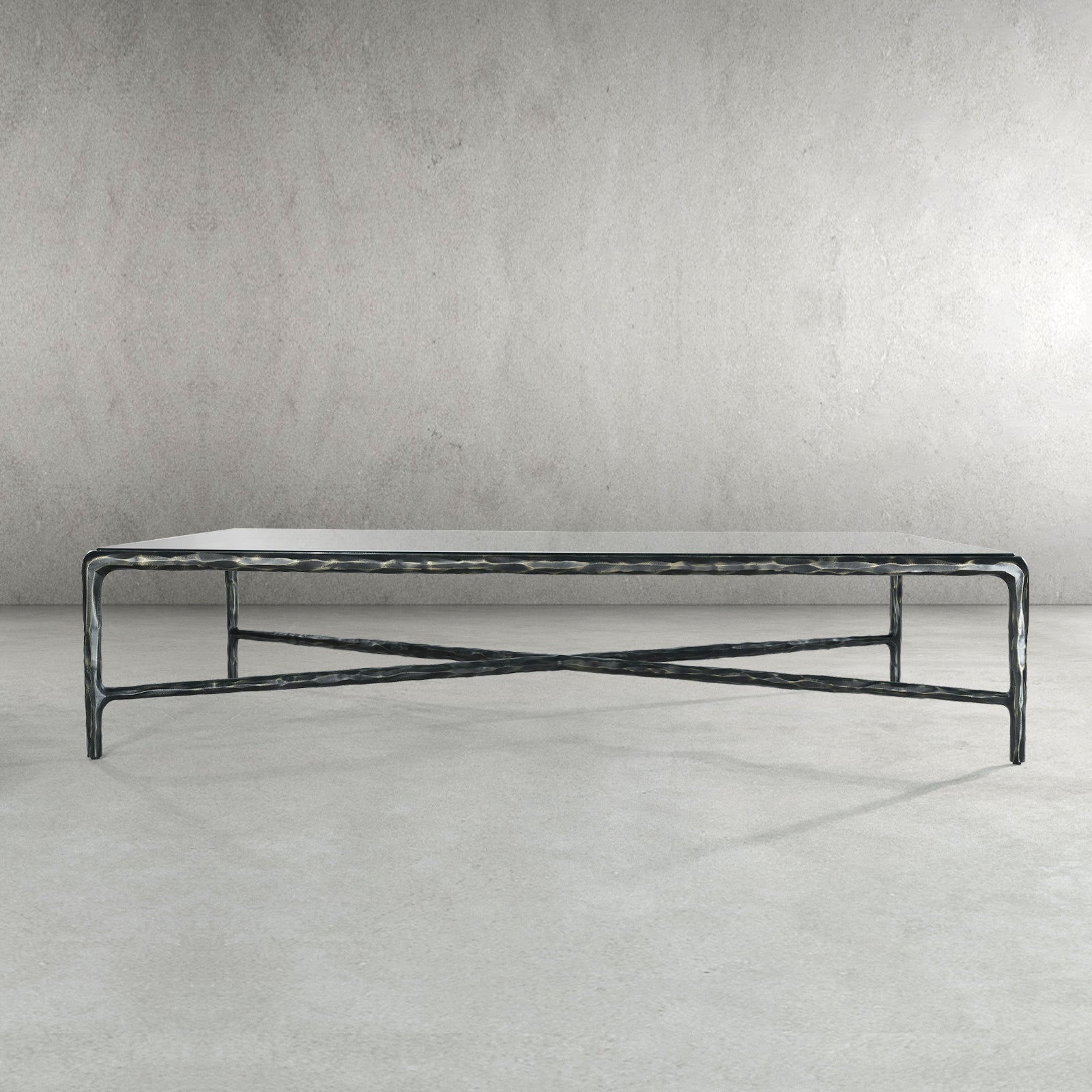Thaddeus Metal Square Glass Coffee Table Hand-Forged Living Sofa Center Tea Table