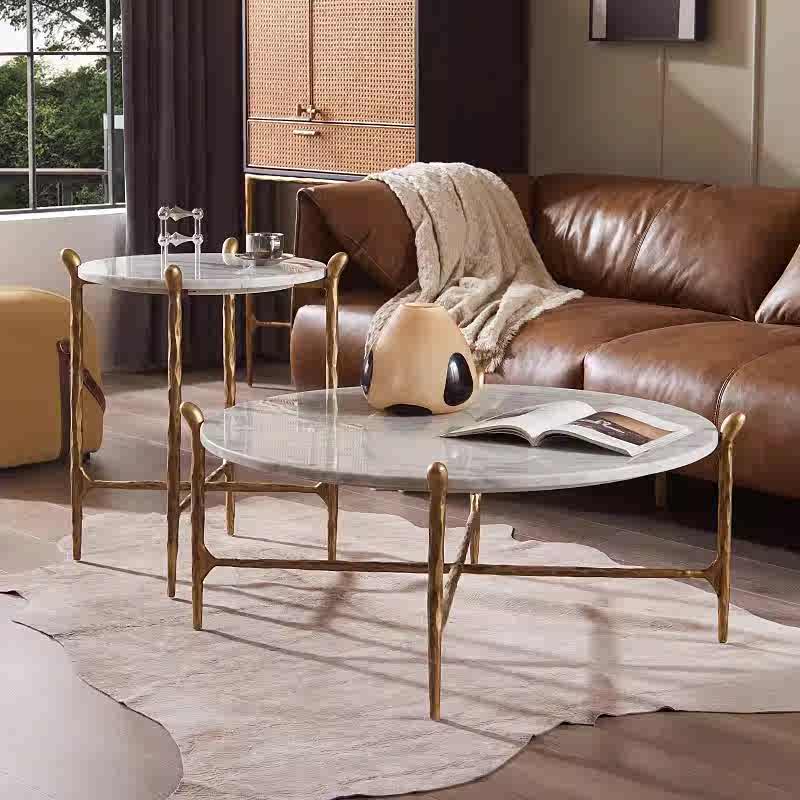 Thaddeus Metal Round Horn Marble Coffee Table & Side Table Hand-Forged Living Sofa Center Tea Table End Tables