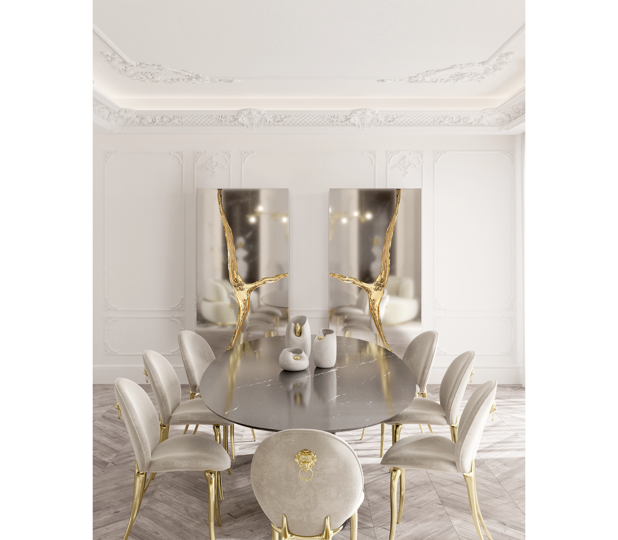 Luxury Walnut Display Cabinet with Sculptural Brass Accents & Hidden Storage