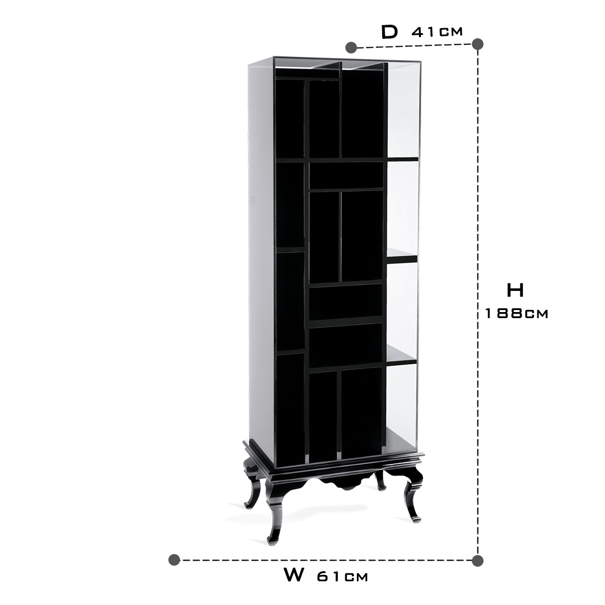 Luxury Tall Bookcase with Smoked Glass Shelves & Modern Display Storage