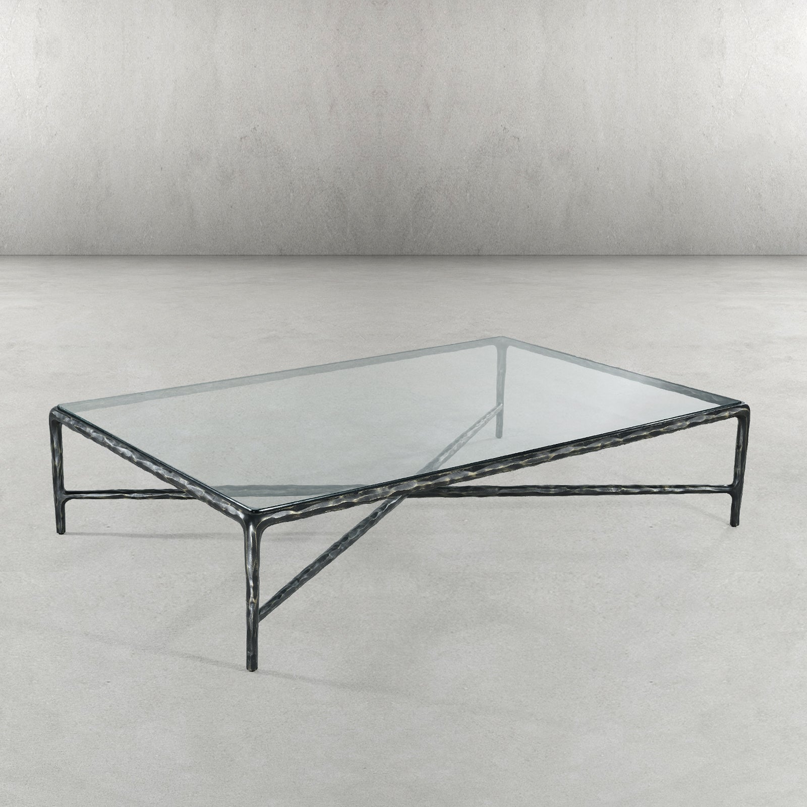 Thaddeus Metal Square Glass Coffee Table Hand-Forged Living Sofa Center Tea Table