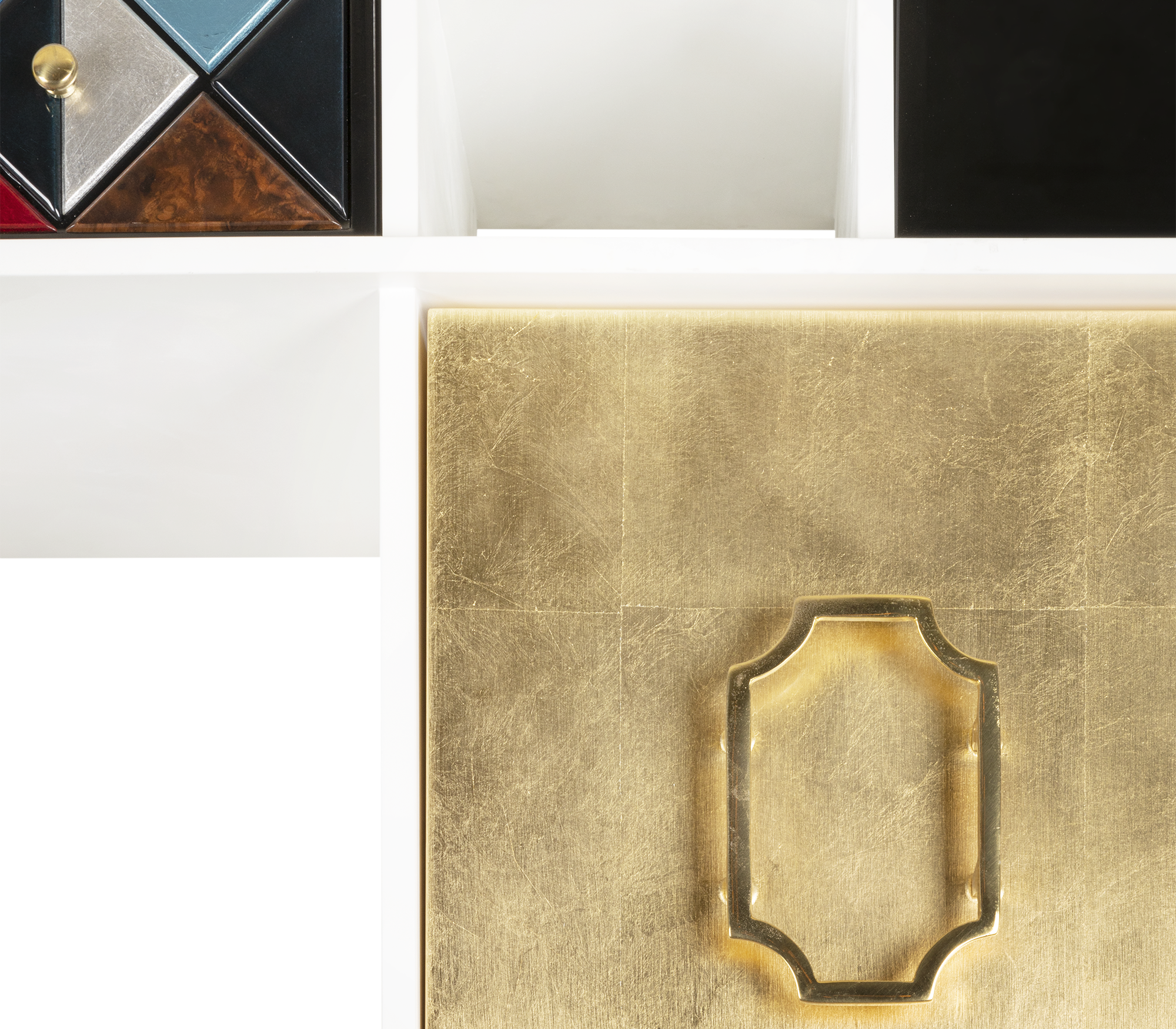 Luxury Glass Display Cabinet with Brass Accents, Curio Storage & Designer Shelving