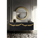 Luxury Black Sideboard Buffet Cabinet with Floral Carved Details & Storage