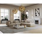 Luxury Modular Sofa with Karst-Inspired Sculptural Design & Polished Brass Frame
