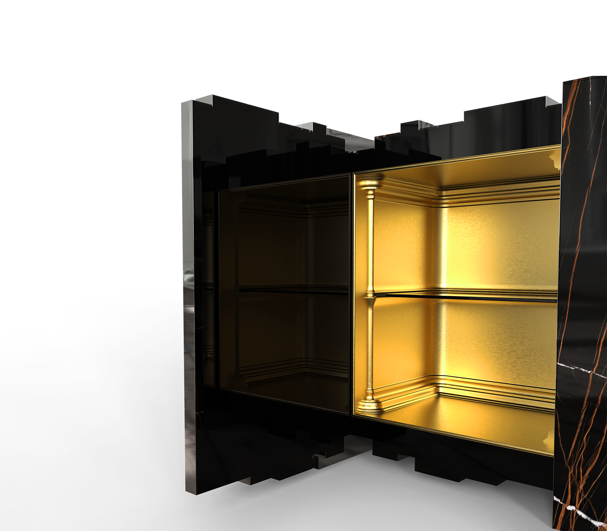 Luxury Sculptural Sideboard Cabinet with Black Gold Finish & Hidden Storage