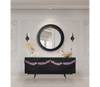 Luxury Black Sideboard Buffet Cabinet with Floral Carved Details & Storage