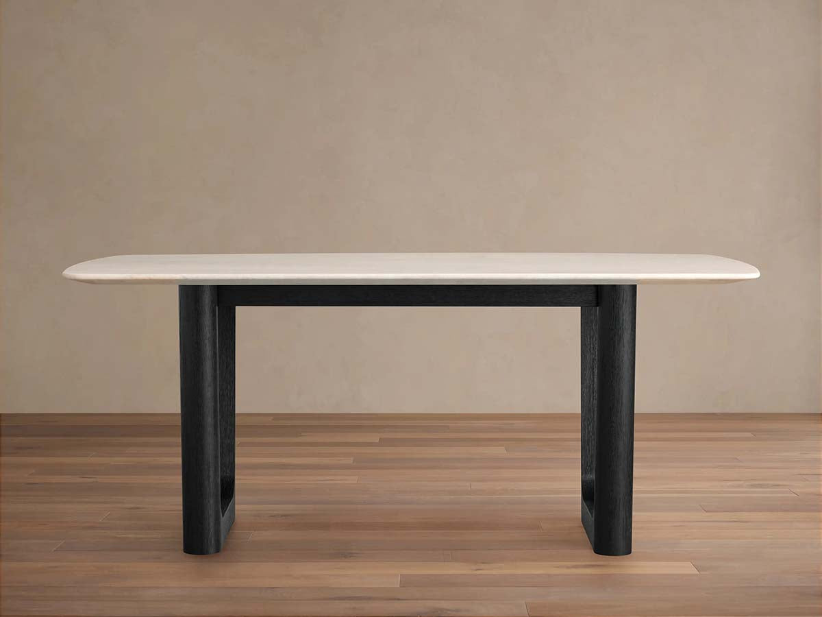 Saint Germain Stone Dining Table with Natural Marble Top Wood Rennes Metal Base