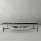 Thaddeus Metal Rectangular Glass Coffee Table Hand-Forged Living Sofa Center Tea Table