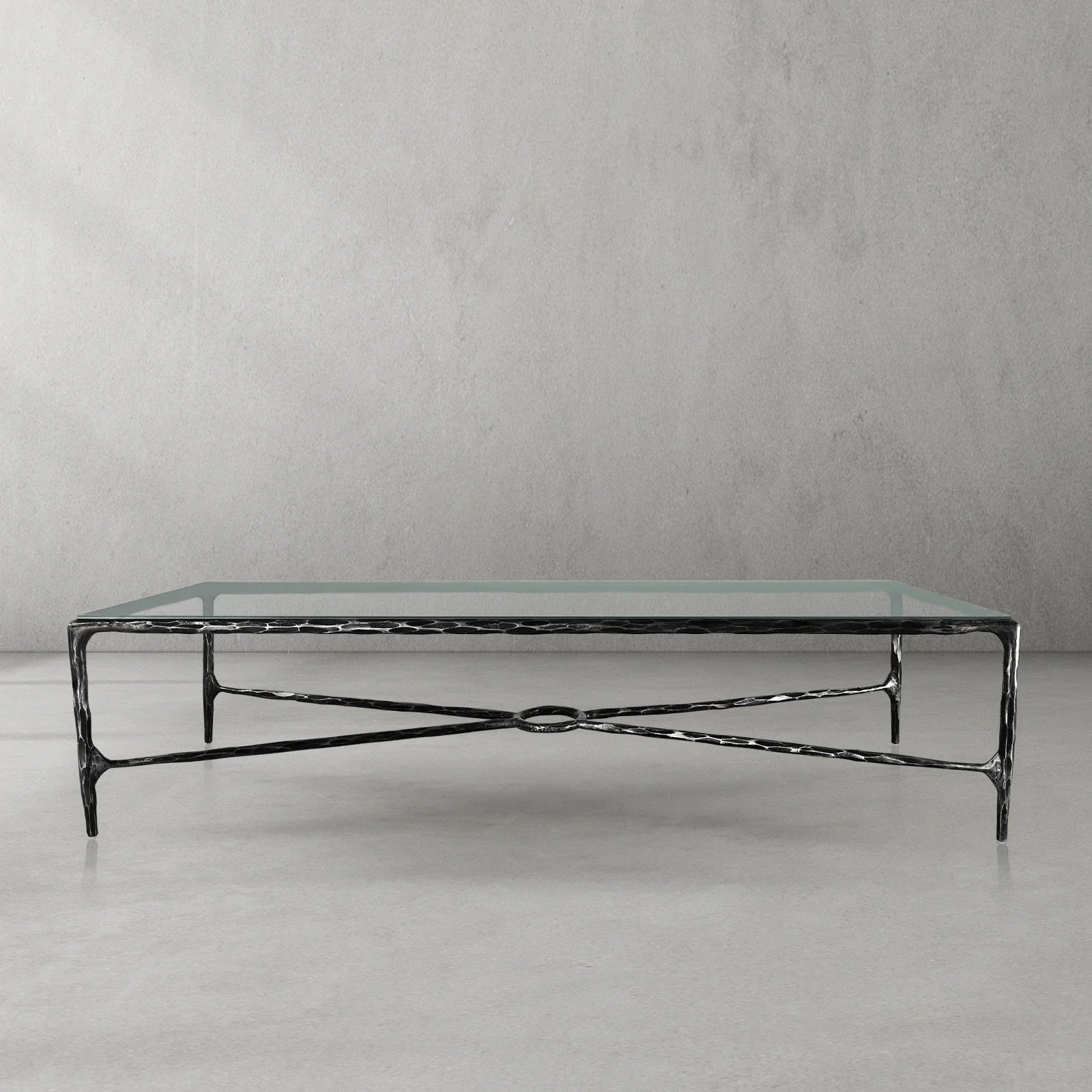 Thaddeus Metal Rectangular Glass Coffee Table Hand-Forged Living Sofa Center Tea Table