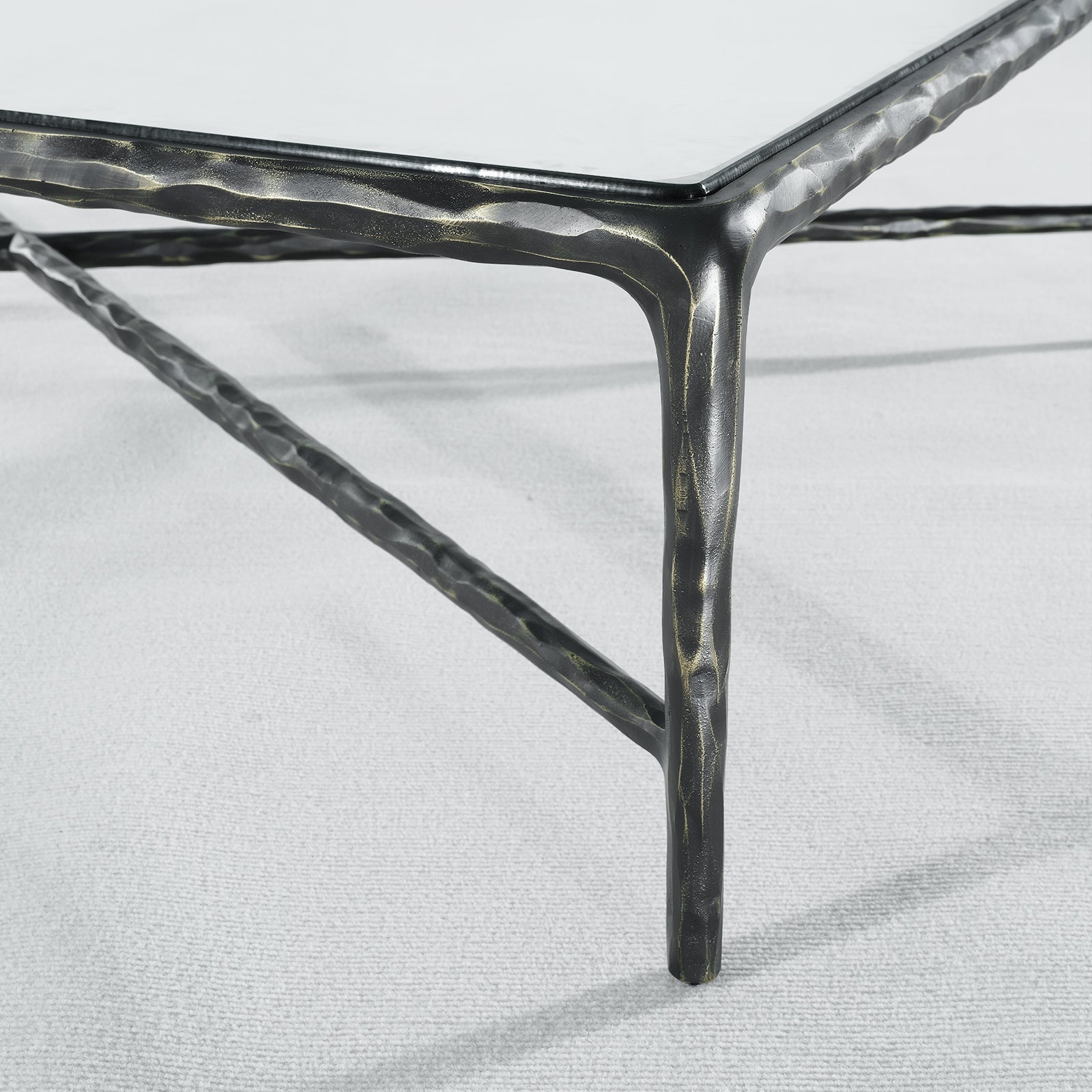 Thaddeus Metal Square Glass Coffee Table Hand-Forged Living Sofa Center Tea Table