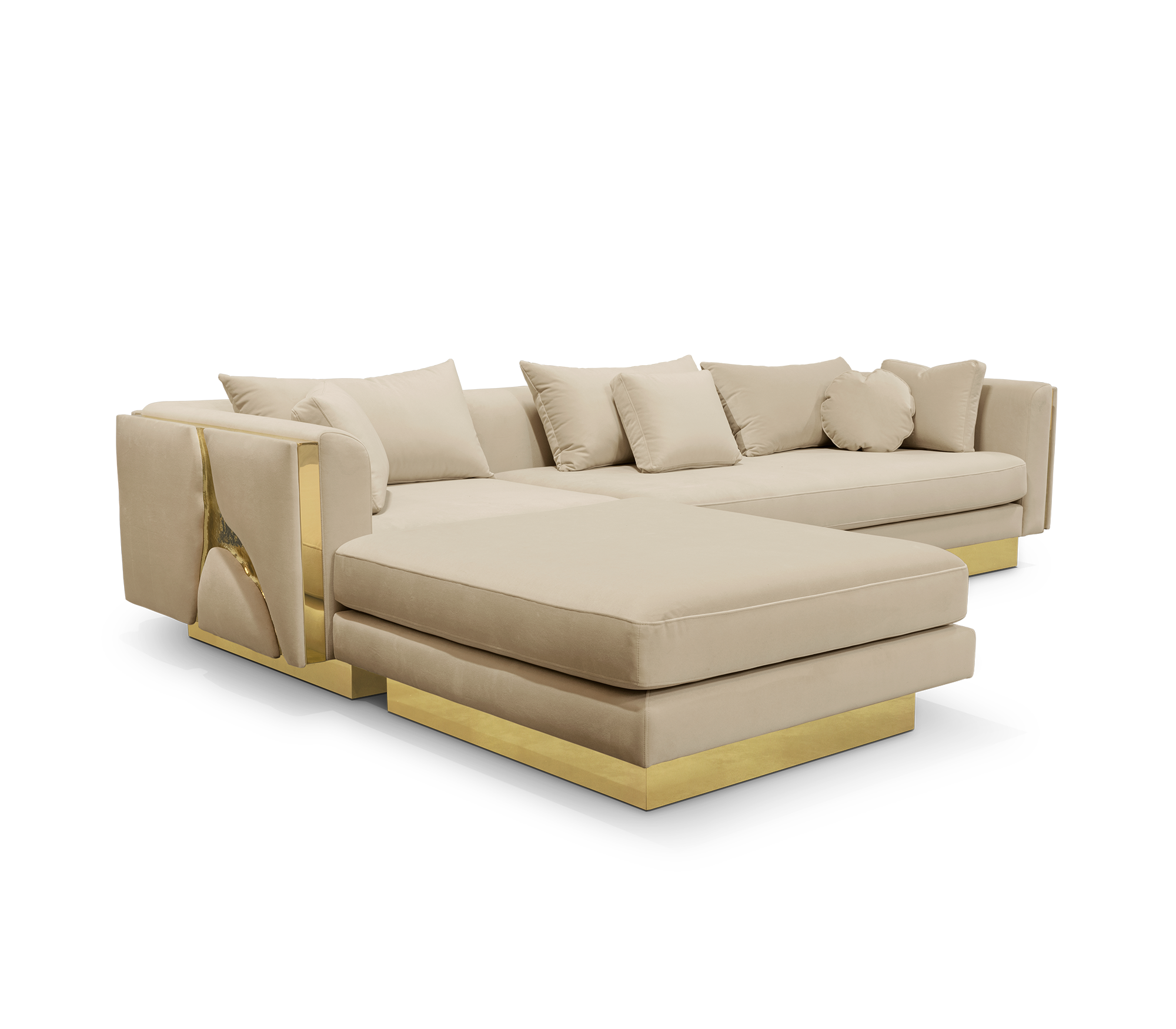 Luxury Modular Sofa with Karst-Inspired Sculptural Design & Polished Brass Frame