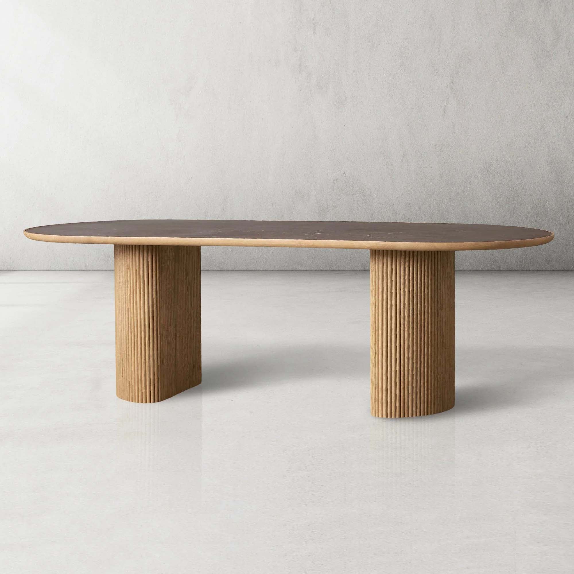 Astor Dining Table with Natural Marble Stone Top & Solid Oak Wood