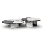 Luxury Calacatta Marble Coffee Table with Black Sculptural Base & Modern Design