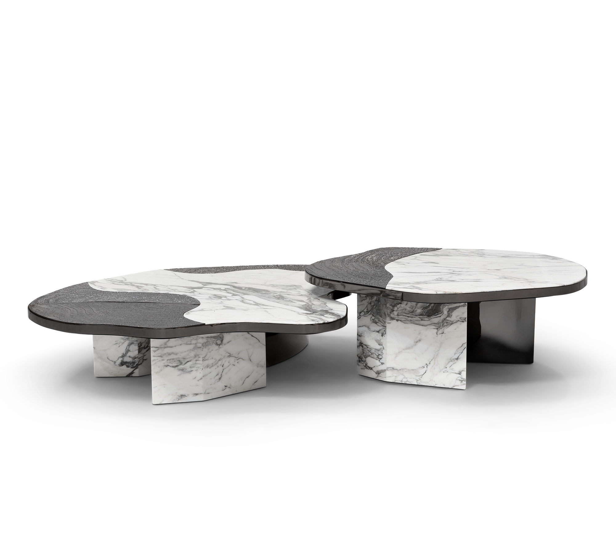 Luxury Calacatta Marble Coffee Table with Black Sculptural Base & Modern Design