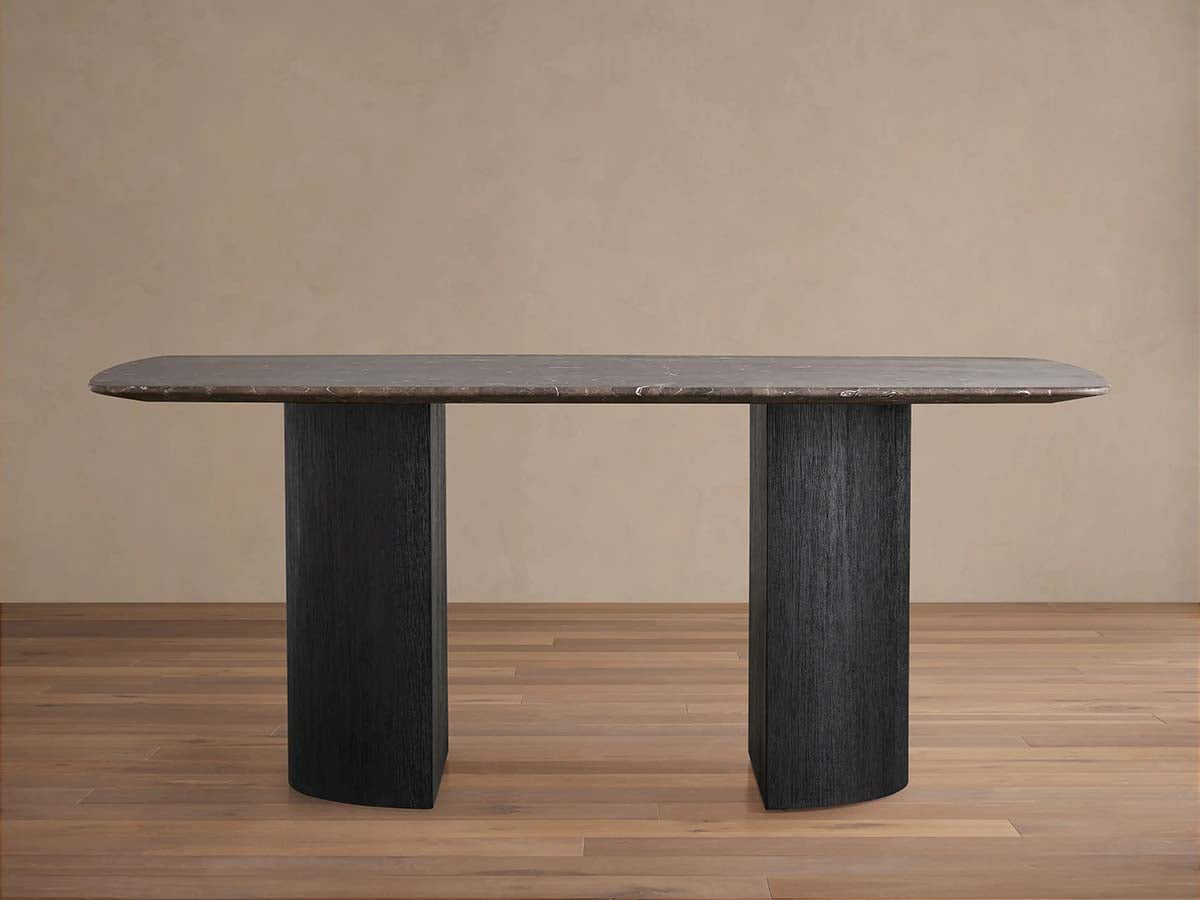 Saint Germain Stone Dining Table with Natural Marble Top Wood Dauphine Base