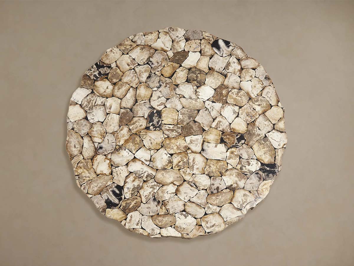 Petra Round Dining Table with Petrified Wood/Natural Stone and Iron Base