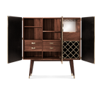 Luxury Walnut Bar Cabinet with Brass Accents & Hidden Storage