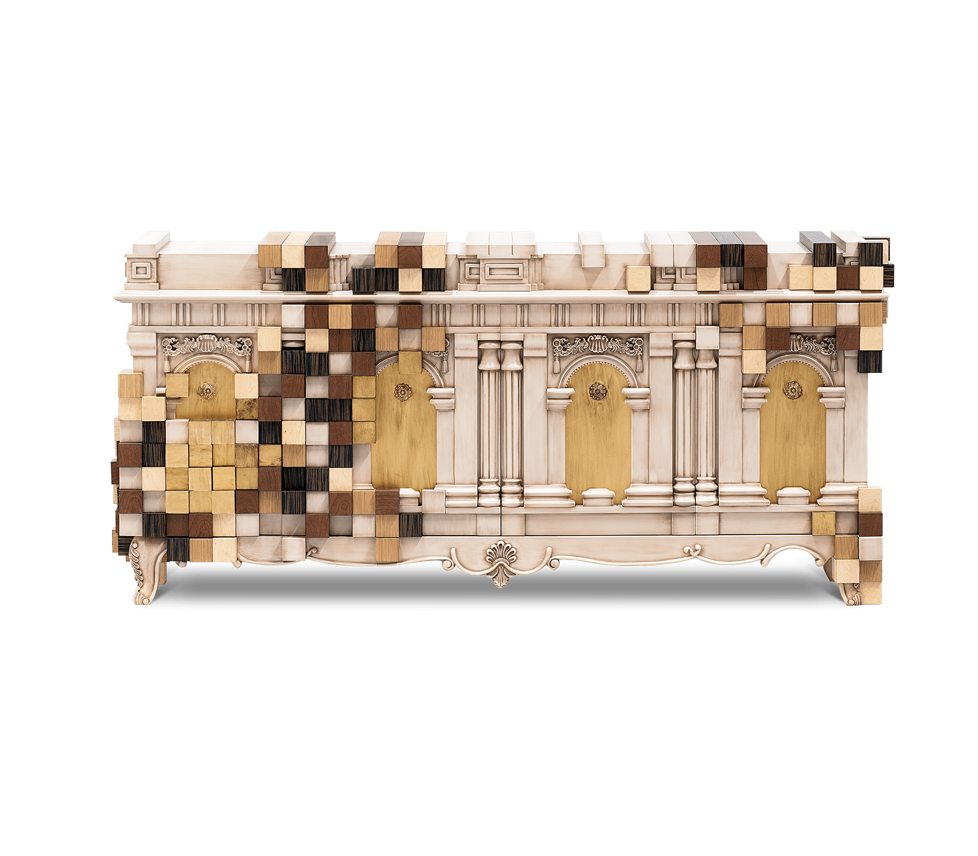 Luxury Mirrored Sideboard Buffet Cabinet with Gold Accents & Modern Storage