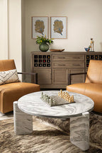 Lonelle Round Coffee Table with Solid Natural Stone Living Room Center Tea Table Modern Style