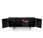 Luxury Black Sideboard Buffet Cabinet with Floral Carved Details & Storage
