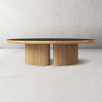 Astor Round Coffee Table Marble Top Oak Wood Base Sofa Center Tea Table