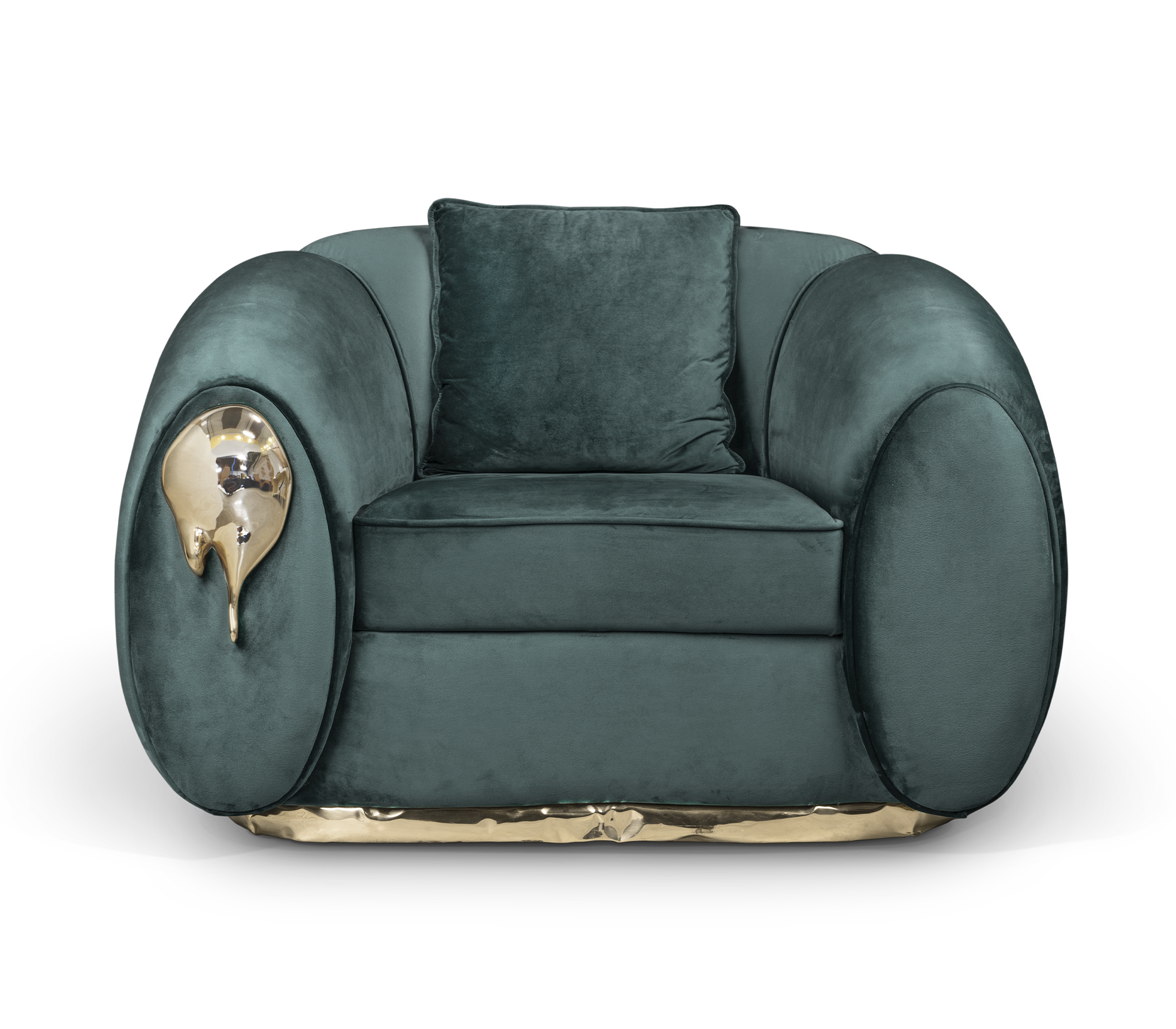 Luxury Sculptural Armchair with Polished Brass Accents & Vintage Contemporary Design