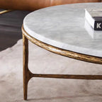 Thaddeus Metal Marble Round Coffee Table 3 Legs Hand-Forged Living Sofa Center Tea Table