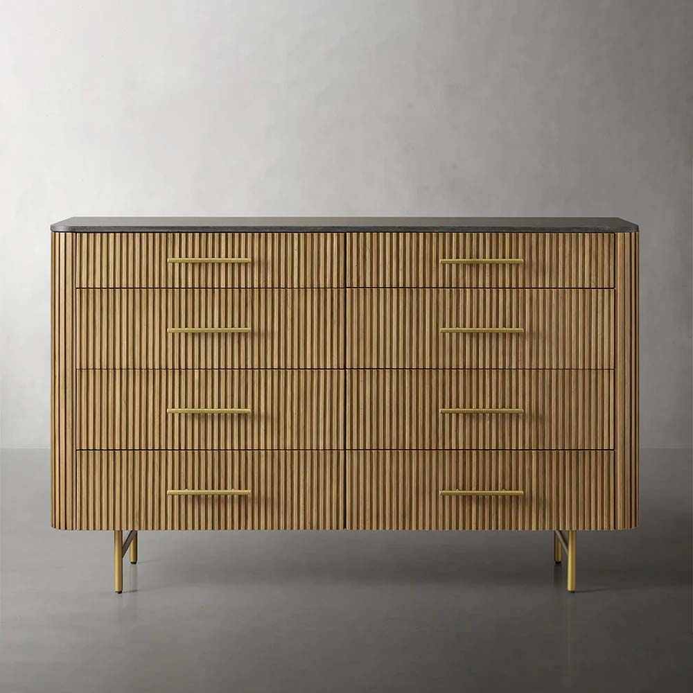 Finnley Wood Eight-Drawer Dresser with Marble or Bluestone Top Rural Chest Of 8-Drawers Cabinet