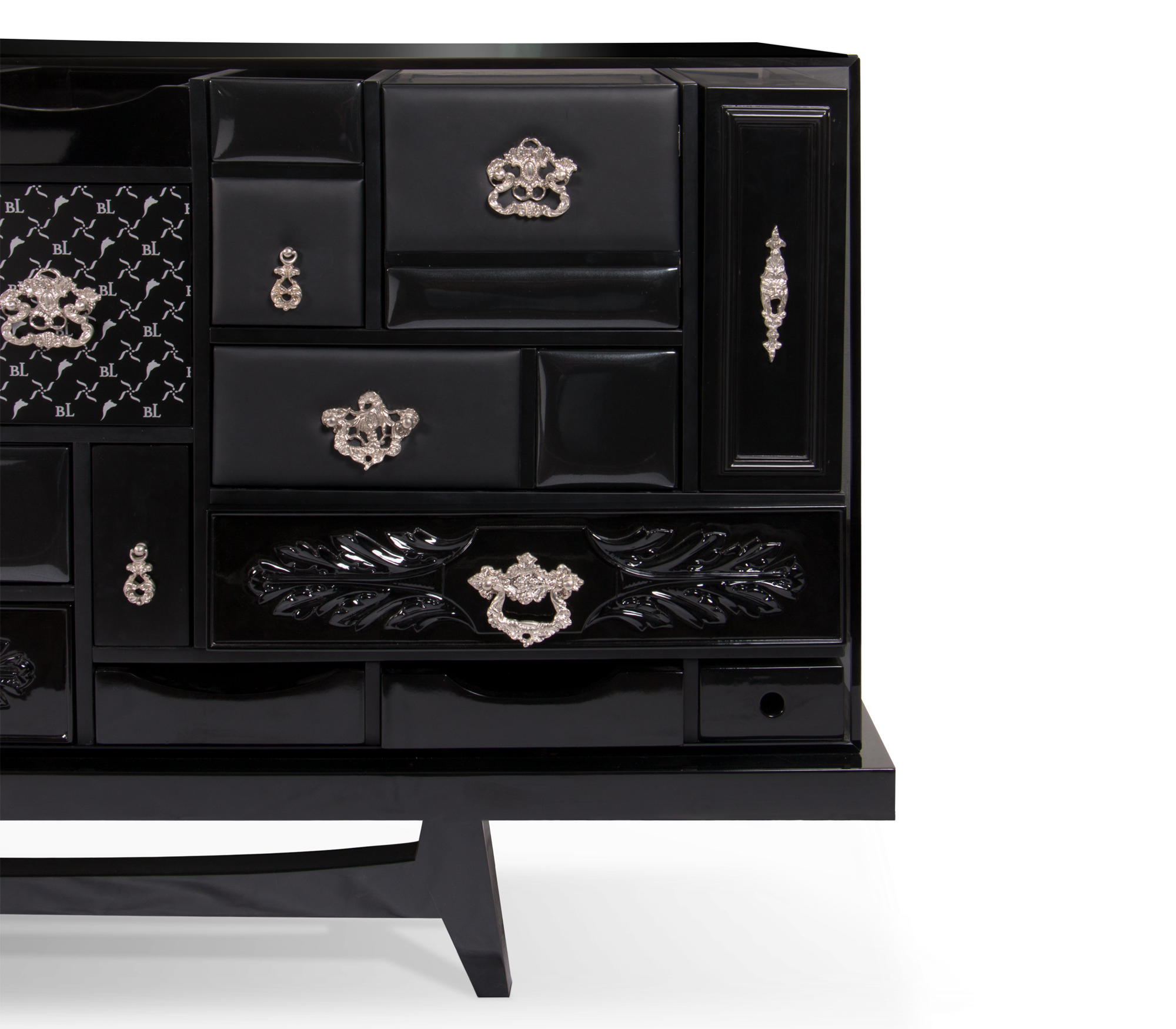 Luxury Black Sideboard Cabinet with Geometric Design & Hidden Storage