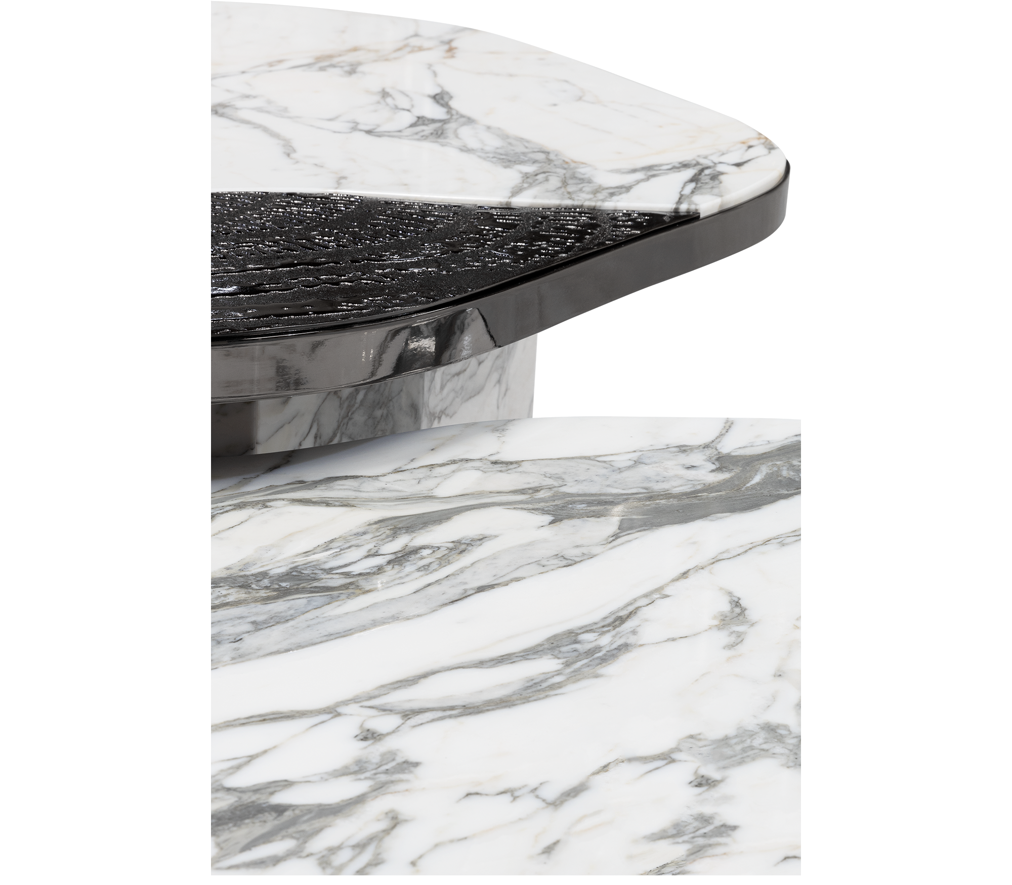 Luxury Calacatta Marble Coffee Table with Black Sculptural Base & Modern Design