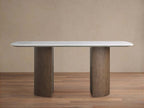 Saint Germain Stone Dining Table with Natural Marble Top Wood Dauphine Base