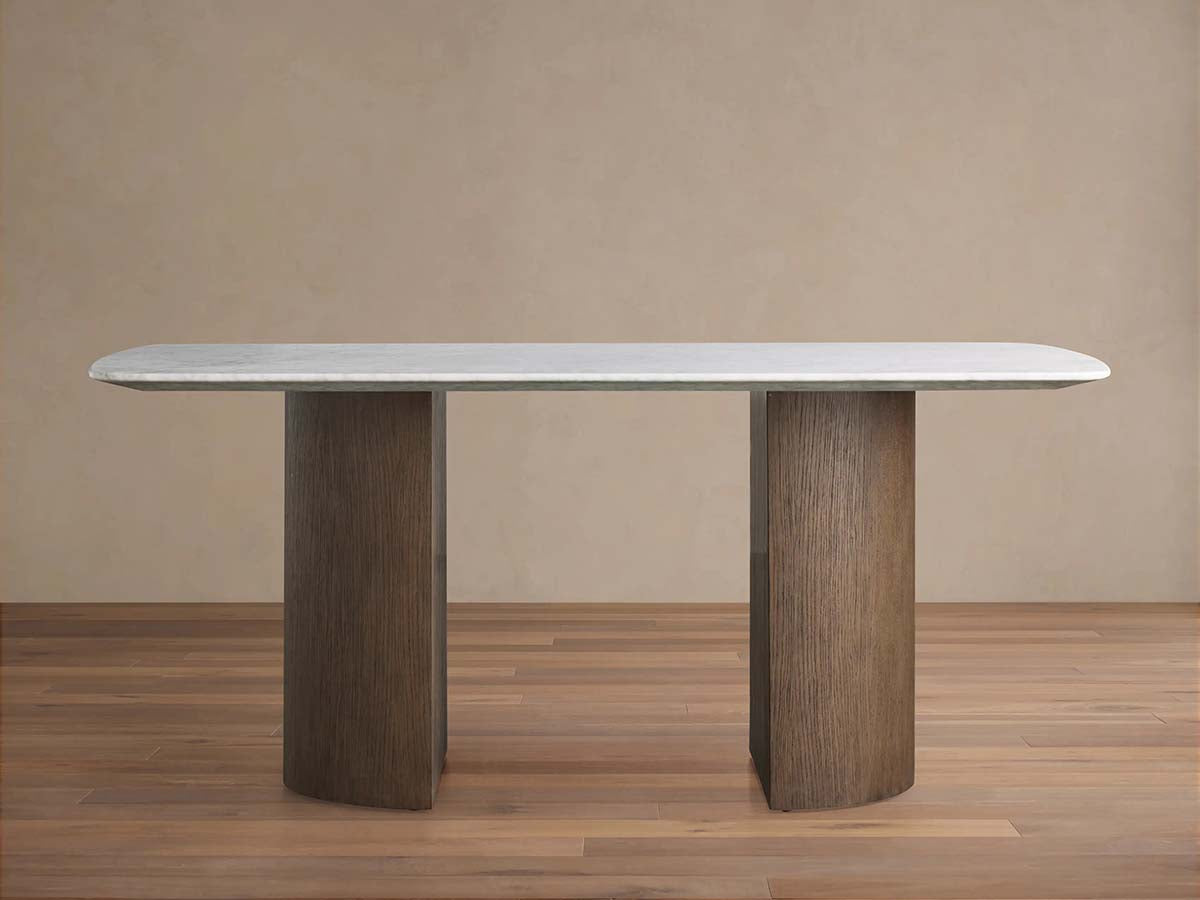 Saint Germain Stone Dining Table with Natural Marble Top Wood Dauphine Base