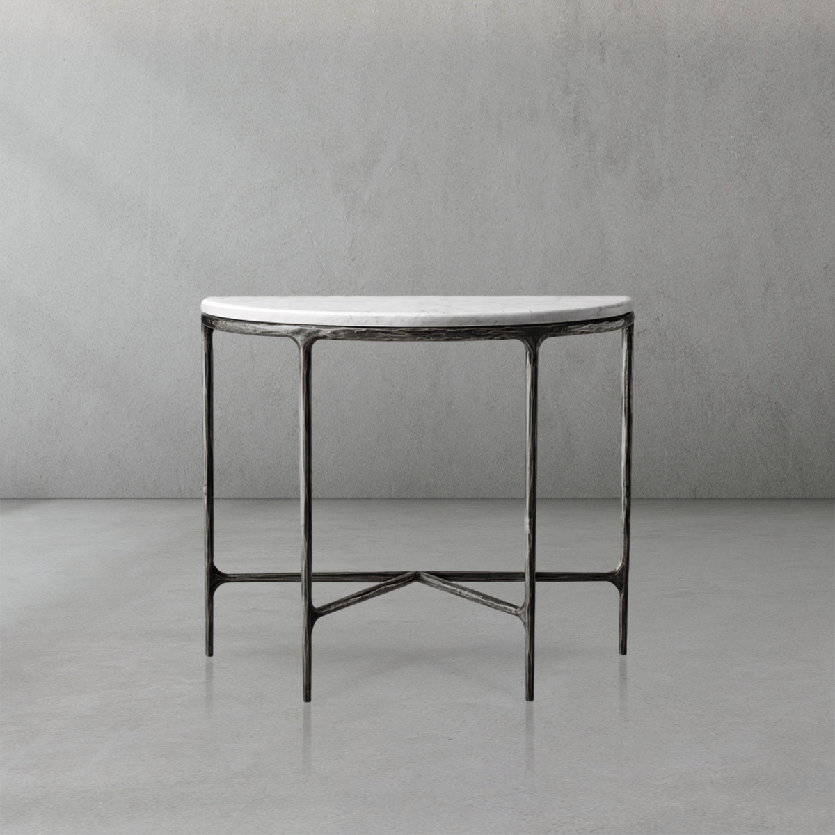 Thaddeus Metal Semi-Circle Marble Console Table Hand-Forged Entryways Entrance Table