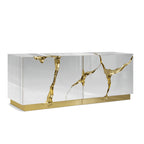 Luxury Black Gold Sideboard Cabinet with Sculptural Cracked Design