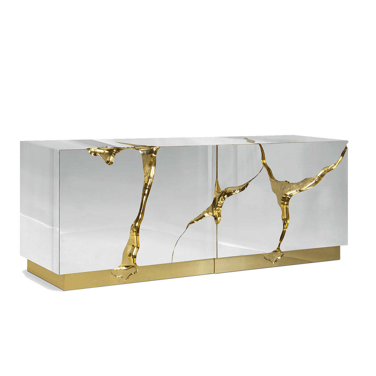 Luxury Black Gold Sideboard Cabinet with Sculptural Cracked Design