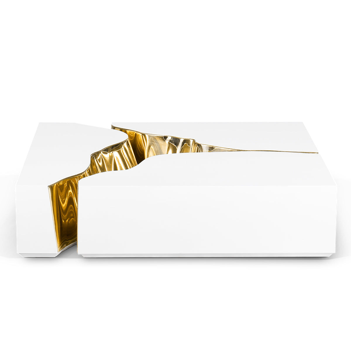 Luxury Coffee Table with Cracked Brass Sculptural Base & Smoked Glass Top