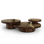 Luxury Gold Coffee Table with Round Glass Top & Sculptural Brass Base