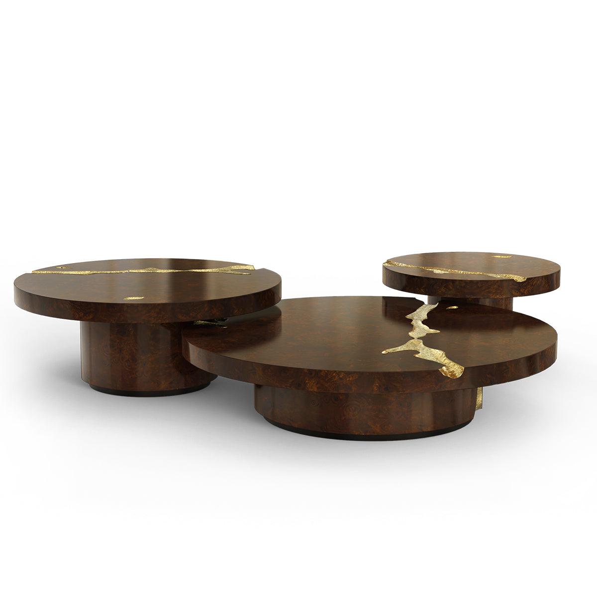 Luxury Gold Coffee Table with Round Glass Top & Sculptural Brass Base
