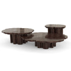 Luxury Patina Brass Coffee Table Set with Round Tiered Tops & Statement Design