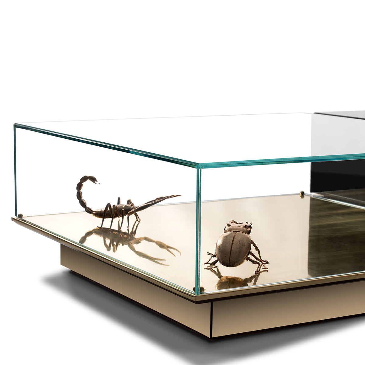 Luxury Coffee Table Set with Marble, Glass & Sculptural Gold Brass Design