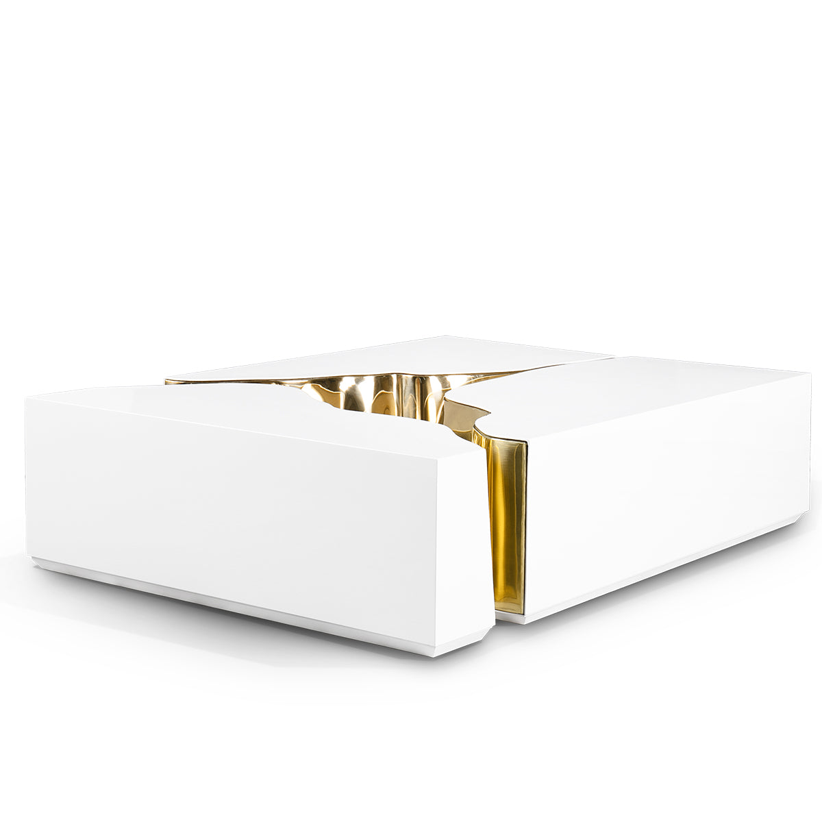 Luxury Coffee Table with Cracked Brass Sculptural Base & Smoked Glass Top