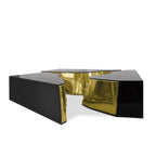 Luxury Coffee Table with Cracked Brass Sculptural Base & Smoked Glass Top