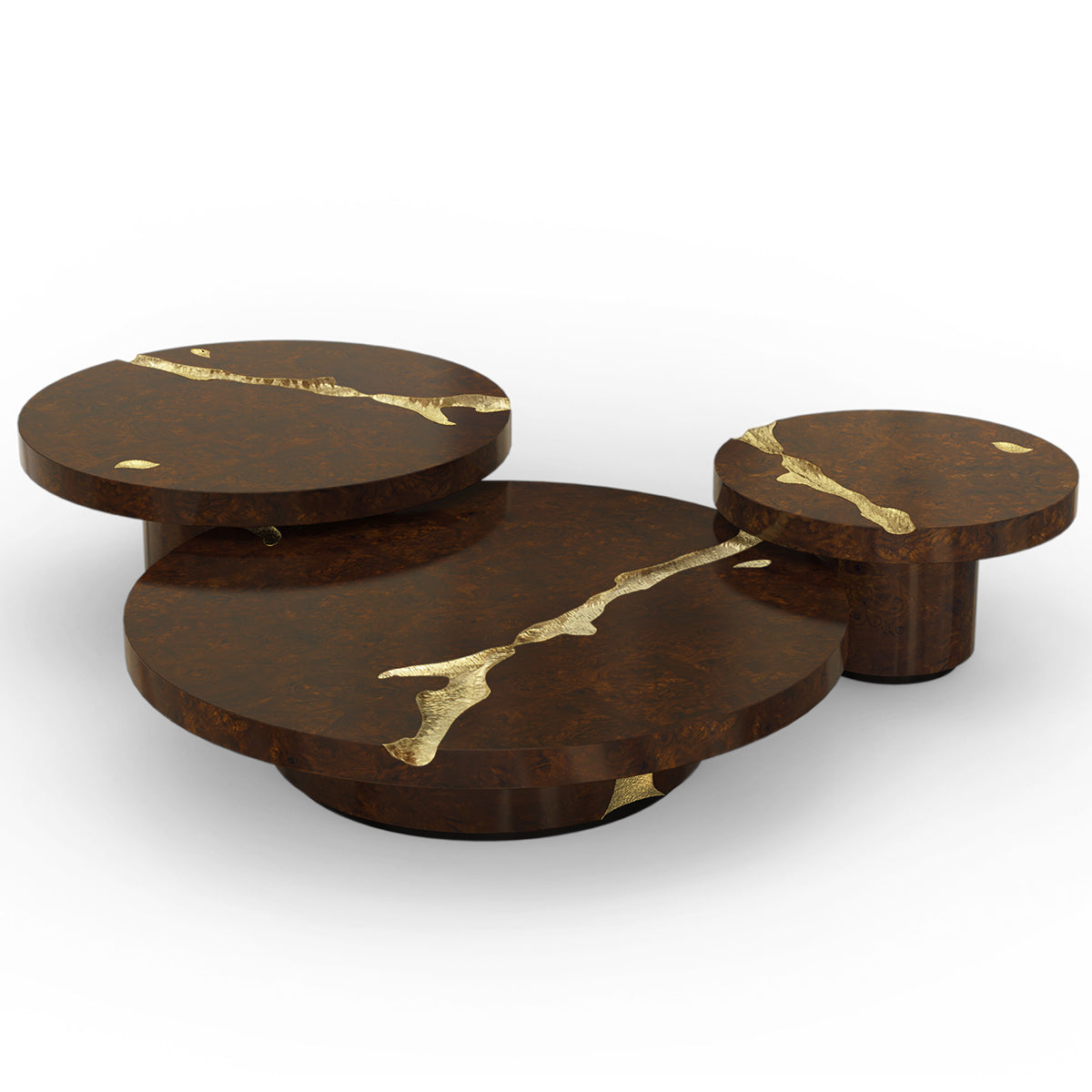 Luxury Gold Coffee Table with Round Glass Top & Sculptural Brass Base