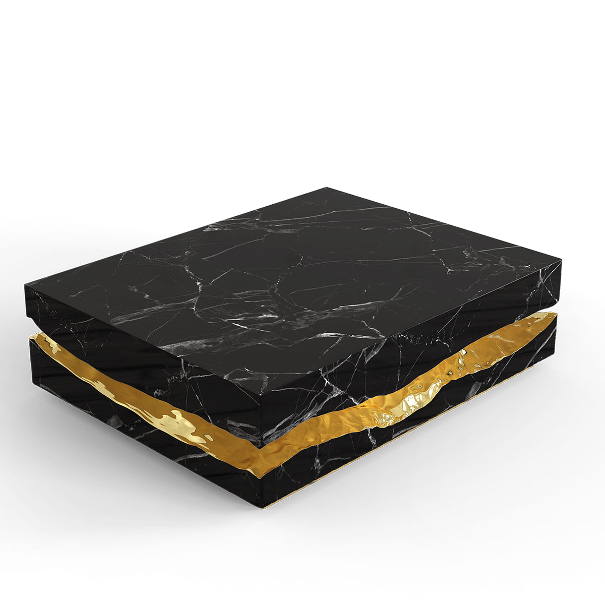 Luxury Carrara Marble Coffee Table with Sculptural Brass Frame & Organic Design