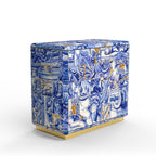 Luxury Hand-Carved Wood Sideboard Buffet Cabinet with Gold Leaf Accents & Storage