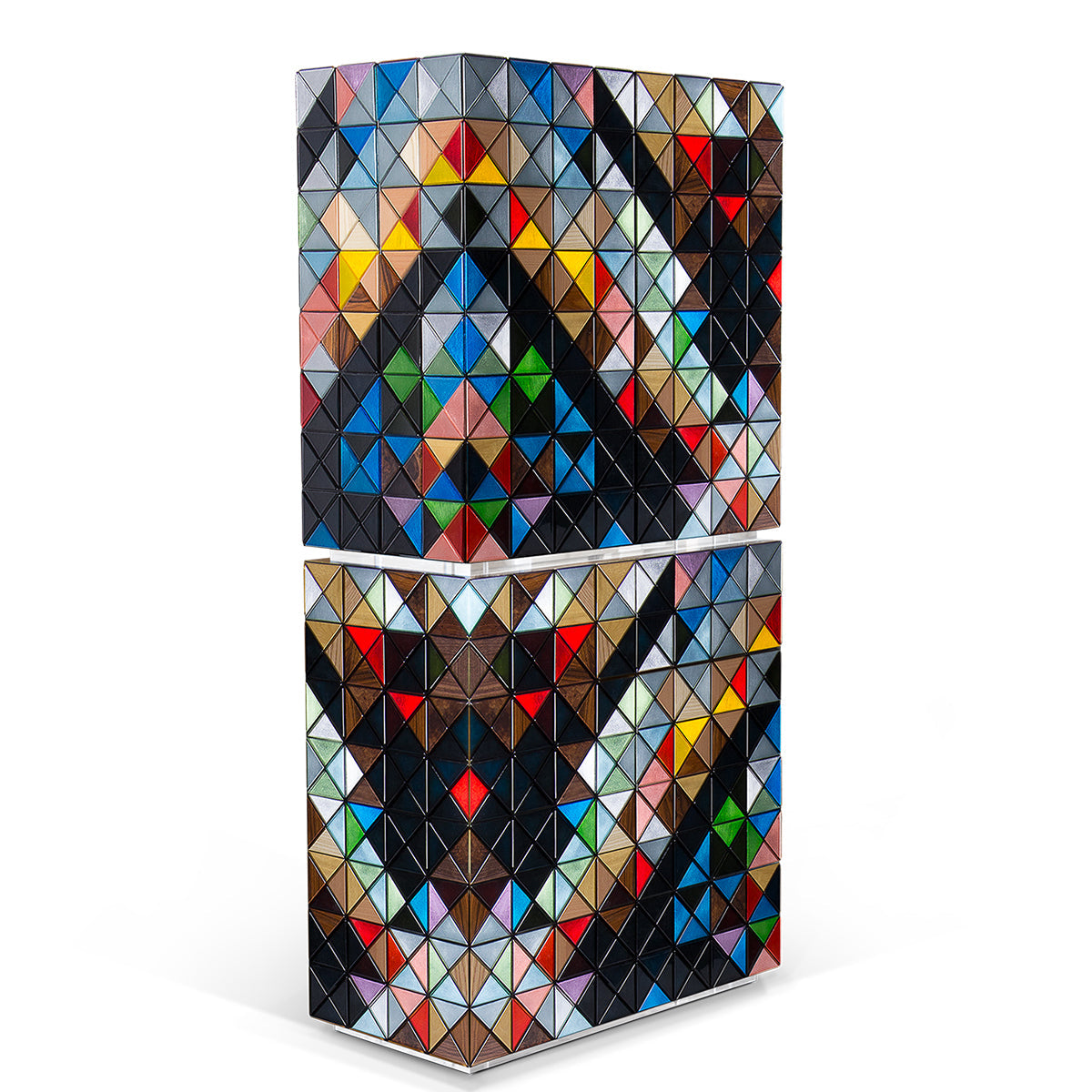 Luxury Walnut Curio Cabinet with Pixel-Inspired Design & Hidden Storage