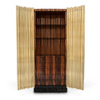 Luxury Curio Cabinet with Brass Tube Design, Glass Shelves & Hidden Storage